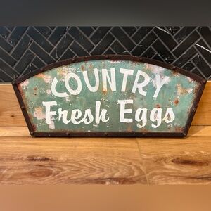 Country Fresh Eggs Rustic Metal Farmhouse Wall Sign NWT